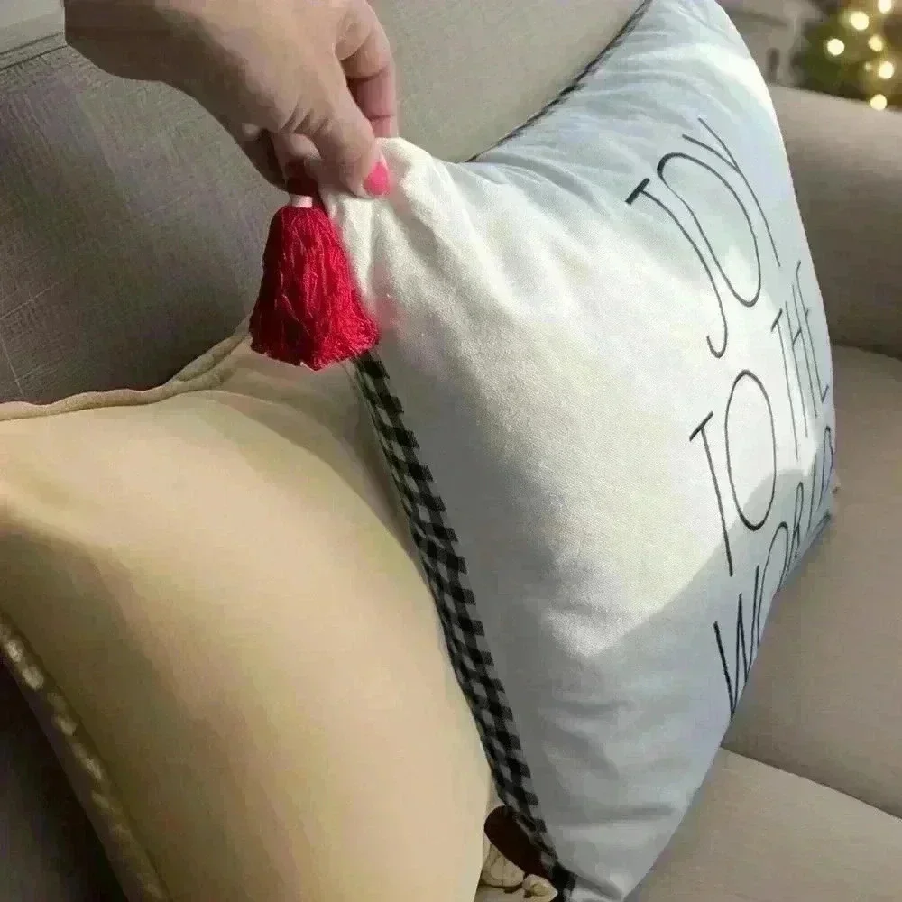 NEW Rae Dunn - Gorgeous JOY TO THE WORLD - Down Filled Accent Christmas Pillow